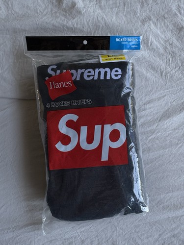 Men’s Large- Supreme Hanes Boxer Briefs 4 Pack Black
