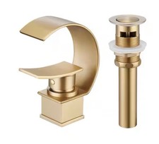 Luxury C Waterfall Single Lever Handle Arc Spout Single-Hole Faucet Brushed Gold