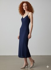 Madewell Silk Cami Slip Midi Dress Navy Open Back Sz 00 Party Cocktail Minimalis