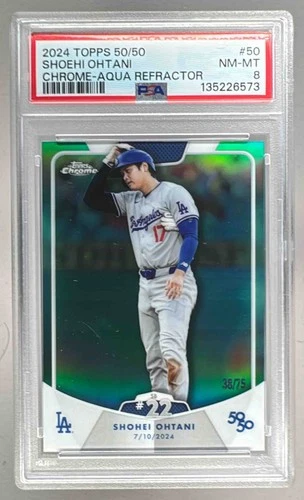 135226573 Shohei Ohtani 2024 Topps 50/50: #50 Chrome Aqua /75 PSA 8