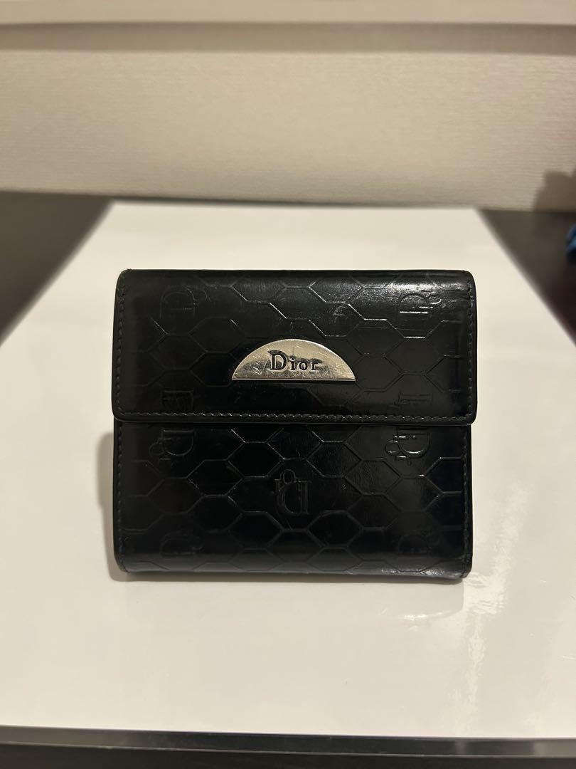 Dior Black Tri-Fold Leather Wallet VT65 with Card Slots