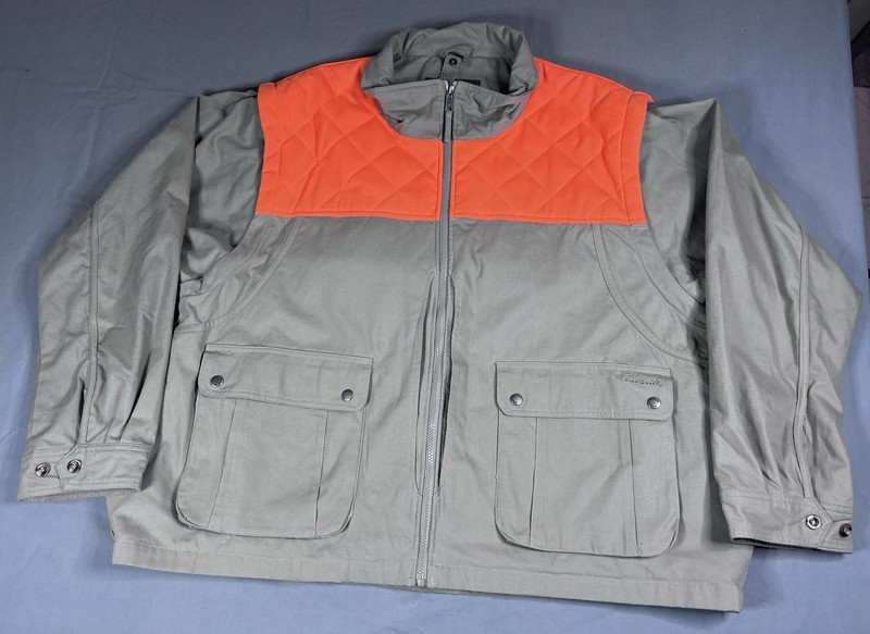 Cabela's Vintage Upland Field Jacket Blaze Orange Hunting Coat Game Bag 2XL