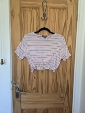 Primark Striped Ruffle Hem Crop Top y2k Retro Summer T-shirt Size S UK 10-12