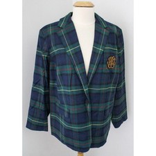Lauren Ralph Lauren Blazer Womens 20W Green Plaid Wool Blend Bullion Crest NWT