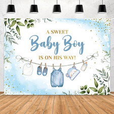 7X5Ft Baby Shower Backdrop for Boy, a Sweet Baby Boy Is on His Way Banner, Blue