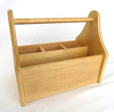 Wooden Utensil Caddy Silverware & Napkin Holder with Handle Storage Organizer