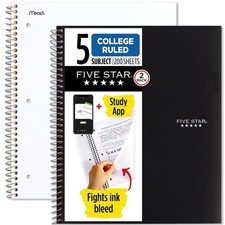 5 Subject Spiral Notebooks College Ruled 200 Sheets 2 Pack Study App