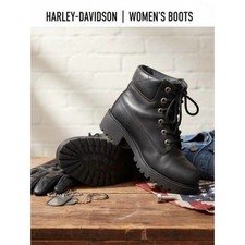 Botas de moto Harley-Davidson para mujer de cuero negro “Cruise Control” con cordones 7,5