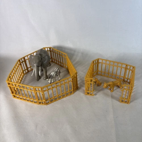 Vtg Playmobil African Elephant, Zebra, Lioness & Cub poseable Zoo Animal Safari