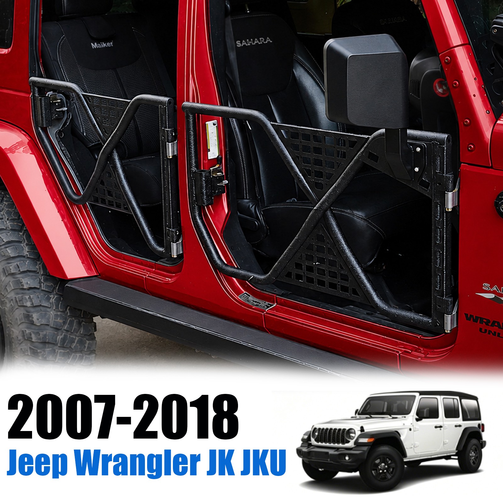 Steel Tube Half Door for 07-18 Jeep Wrangler JK JKU Unlimited 4 Doors + Mirrors