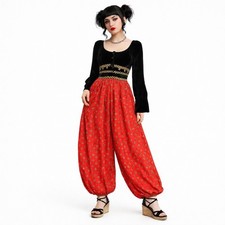 Vintage 1970s Hippie Peasant Bell Sleeve Boho 1960s Velvet Harem Jumpsuit