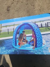 WOW Sports Pool Island Float, Inflatable Float with Canopy Multiple Person River