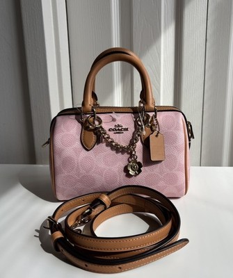 NWT Coach Mini Rowan Crossbody Bag In Signature With Charms in Powder Pink CEK79
