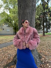 Cropped Pink Fox Fur Coat Vintage Blue fox dyed 