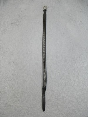 Coach Leather Belt Mens 42 Black Braided Herringbone Silver 