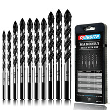 10-Piece Masonry Drill Bit Set for Concrete Tile Glass Ceramic Brick,1/8 to 1/2