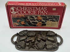 Vtg Cast Iron Christmas Cookie Pan Bakers Advantage By Roshco In Original Box