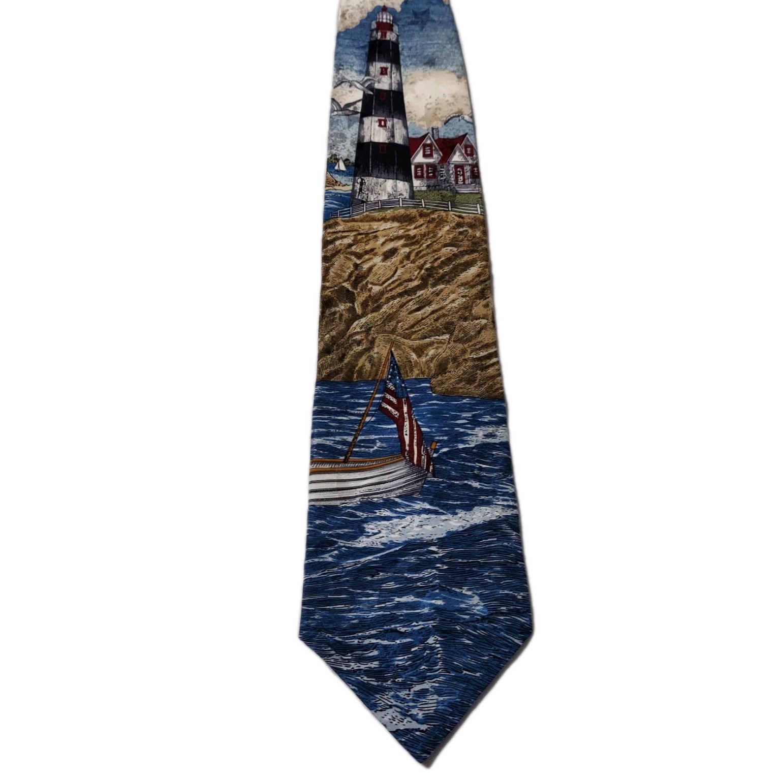 Tango Max Raab Lighthouse Tie Americana Harbor Light Nautical Silk Neck Tie