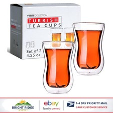Borosilicate Glass Turkish Tea Cups, Lightweight Insulated Set for Hot Beverages