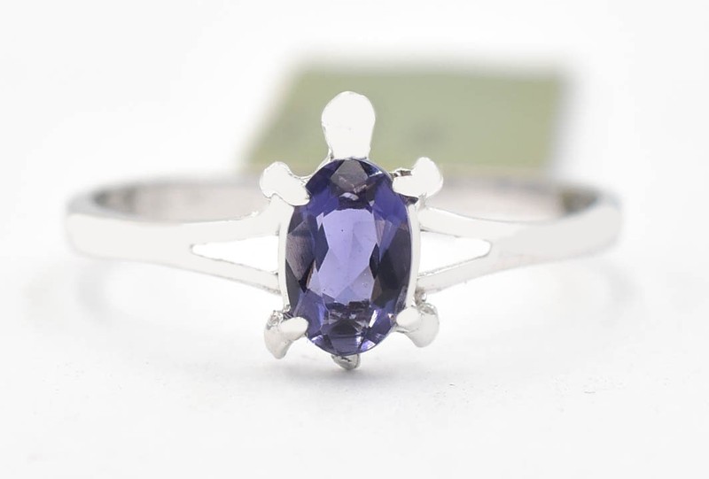 GENUINE 0.74 Cts IOLITE TURTLE RING 10K SOLID WHITE GOLD- Free Appraisal Service
