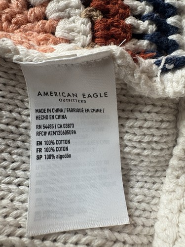 American Eagle Pullover Damen Medium Häkel Granny Square Strick Boho Retro Hippie - Bild 7 von 9