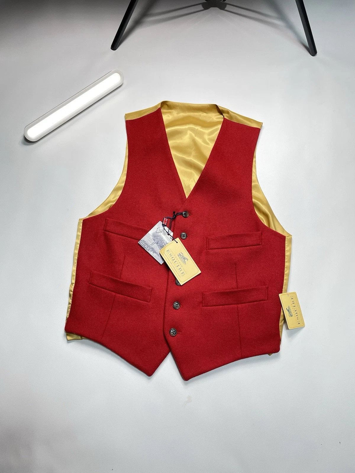 Traditional Ross Wool Waistcoat ESQUIRE by Gurteen 38-39in UK Made Poppy Red