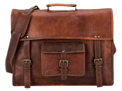 17'' große braune Vintage-Laptoptasche aus Leder für Herren Kuriertasche Compu...