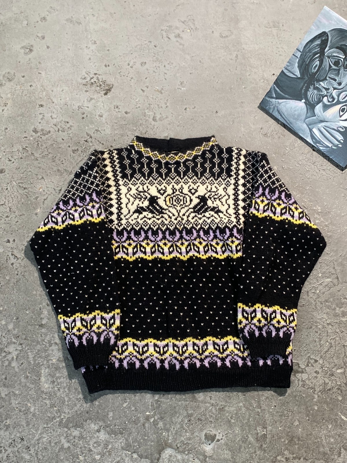 Suéter Vintage Tejido a Mano Noruega Lana Peso Pesado Talla L Invierno