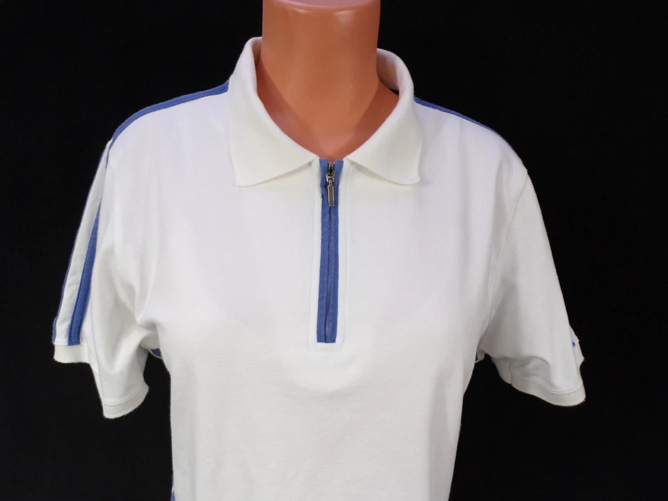 Camisa elástica Izod vintage para mujer XL blanca SS algodón spandex 1/4 cremallera cuello F25 Foto 2 de 4