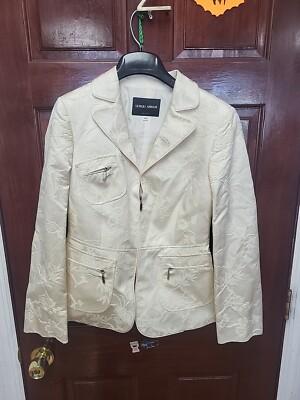 Giorgio Armani ノーカラージャケット 40 GIORGIO ARMANI - ジョルジオアルマーニ ブラック 紺タグ レザー