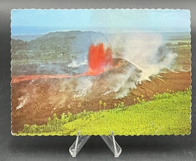 Vintage Postcard Deckle Hawaii Ariel 1960 Kapoho Volcano Eruption Lava