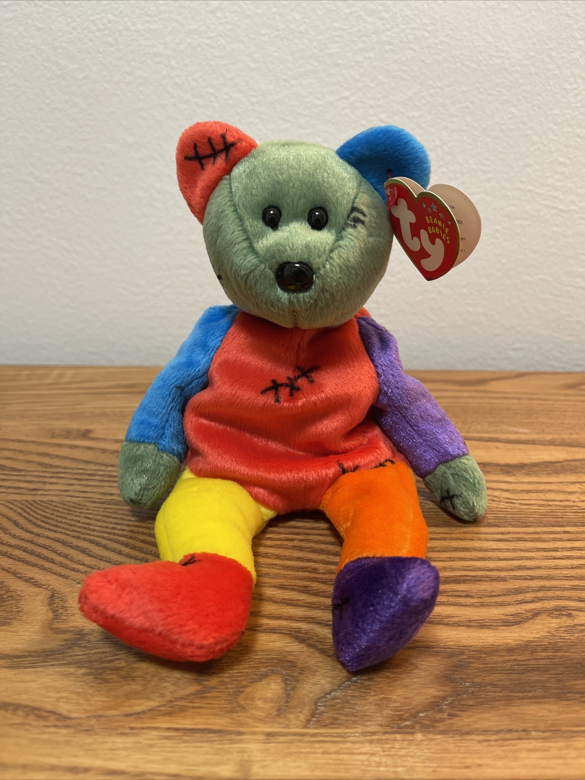 Ty Beanie Bear Frankenteddy Multicolored Bear-MWMT has tag errors