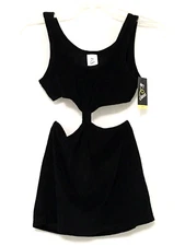 Art Class Girl's Size S (6/7) Black Solid Swim Terry Cover Up Dress Black