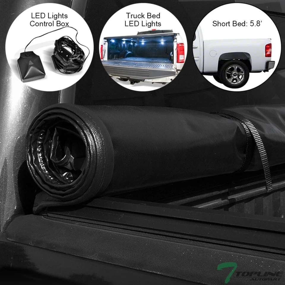 Topline For 2007-2014 Silverado/Sierra 5.8 Ft Bed Lock & Roll Tonneau Cover+LED Foto 2 de 4