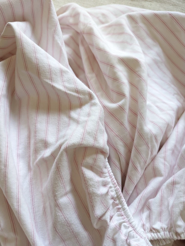 RALPH LAUREN Flannel Pink White Stripe Fitted Sheet Full Size Read Vintage - Image 3 of 4