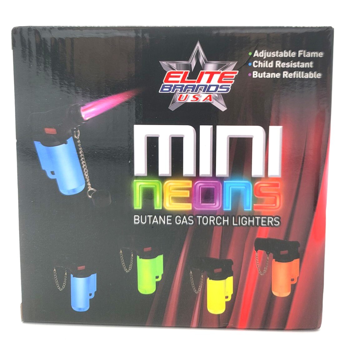 Elite Brands USA Mini Neons Torch Butane Gas Refillable Lighters Bulk