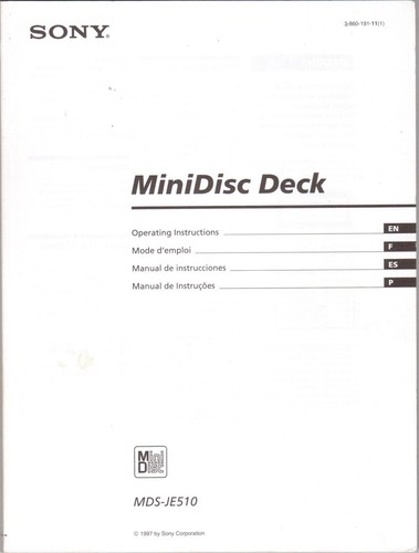 SONY JE510 MiniDisc Deck Owner's Manual,   in ENGLISH & 3 OTHERS, Good Condition