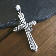 Shiny 925 Sterling Silver Sparkling CZ Cross & Crown Pendant Classic Unique