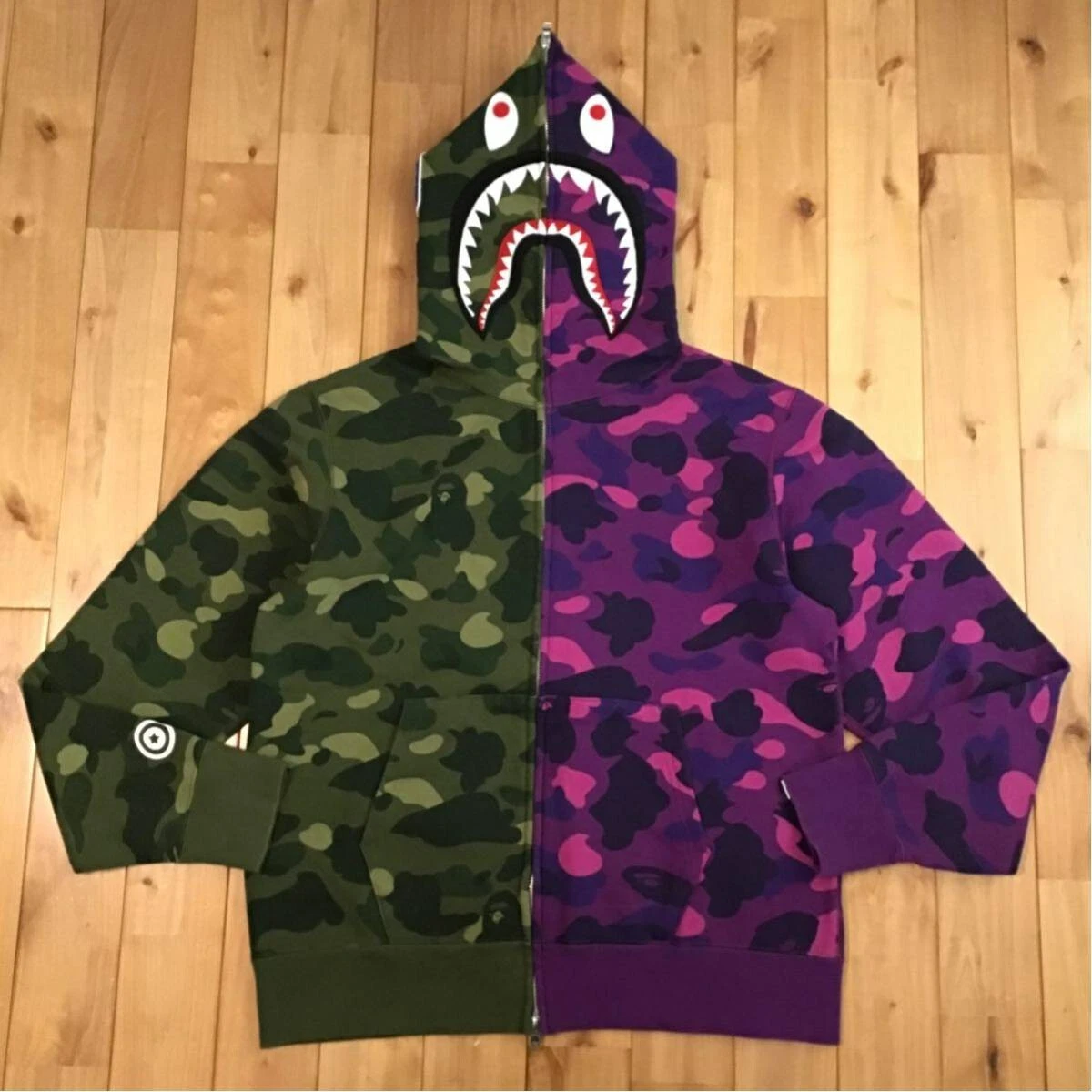 BAPE Shark full zip hoodie Purple camo × green camo A Bathing Ape Size M