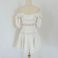Zimmermann White Off-Shoulder Embroidered Mini Dress.