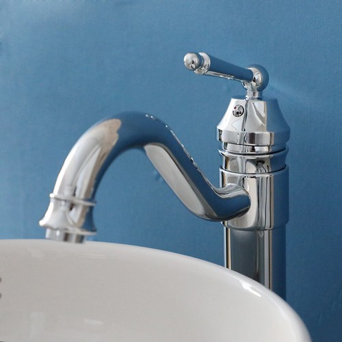 Bathroom White Ceramic Sink Round Chrome Single Handle&Hole Deck Mount Mixer Tap - Picture 10 of 15