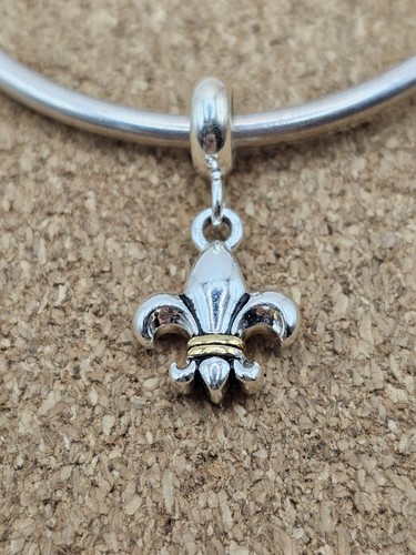 Authentic Fleur De Lis Silver Gold European Dangle Spacer Charm Bead