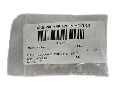 (10/Pk) ELDON JAMES 1/4  x 1/8  ID Kynar Reduction Coupler Fittings C4-2NK