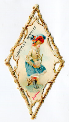 Oblaten scrap die cut chromo  Mädchen Jahreszeit Januar 13,5 cm