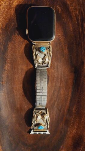 vintage sterling silver Turquoise And Coral Navajo  apple watch band - Picture 1 of 10