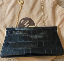 Monsac Shoulder Bag Clutch Purse Black Leather Gold Chain Link Strap New W/ Bag