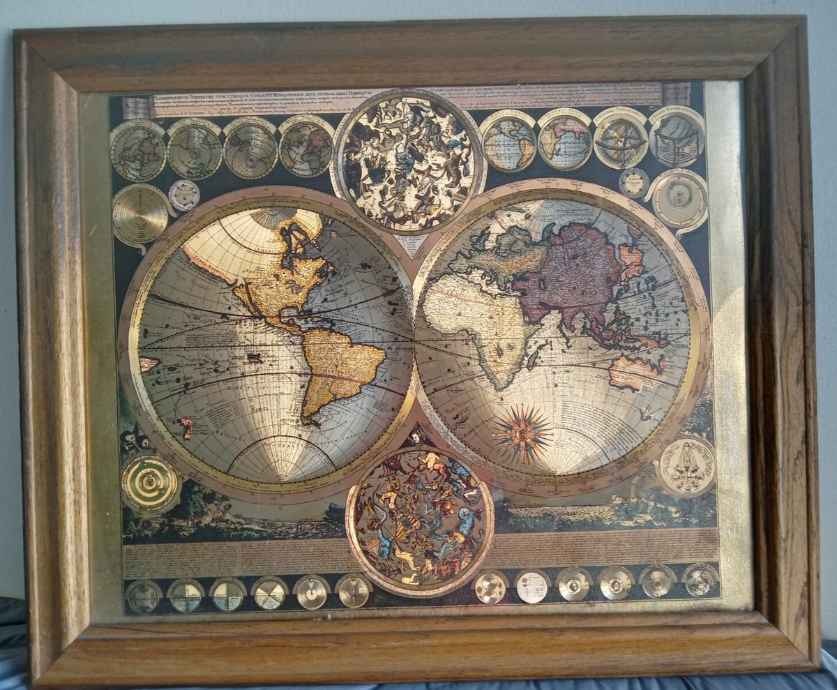 Vintage Large Planisphaerium Terrestre Gold world map | eBay