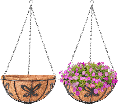 Hanging Baskets Planter for Plants, 2 Pack 12 Inch round Metal Wire Hanging Flow