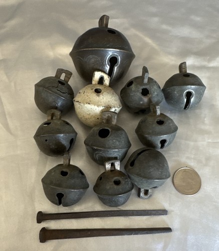 11 Schlittenglocken antik Gr. 3 in größter 1,5 in klein Messing Chrom Weihnachten