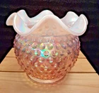 VINTAGE  FENTON  95TH ANNIVERSARY PINK OPALESCENT HOBNAIL 5" ROSE BOWL **MINT**